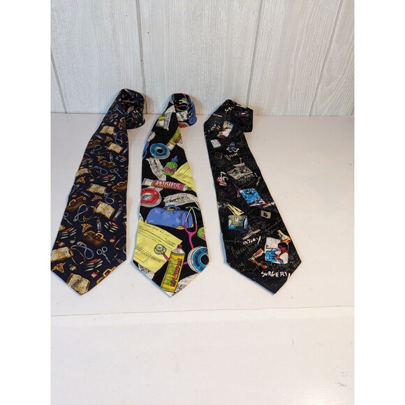 VTG Medical Theme Neckties Bundle Set Of 3 Chez Roffe Addiction Alynn EUC - Picture 2 of 8